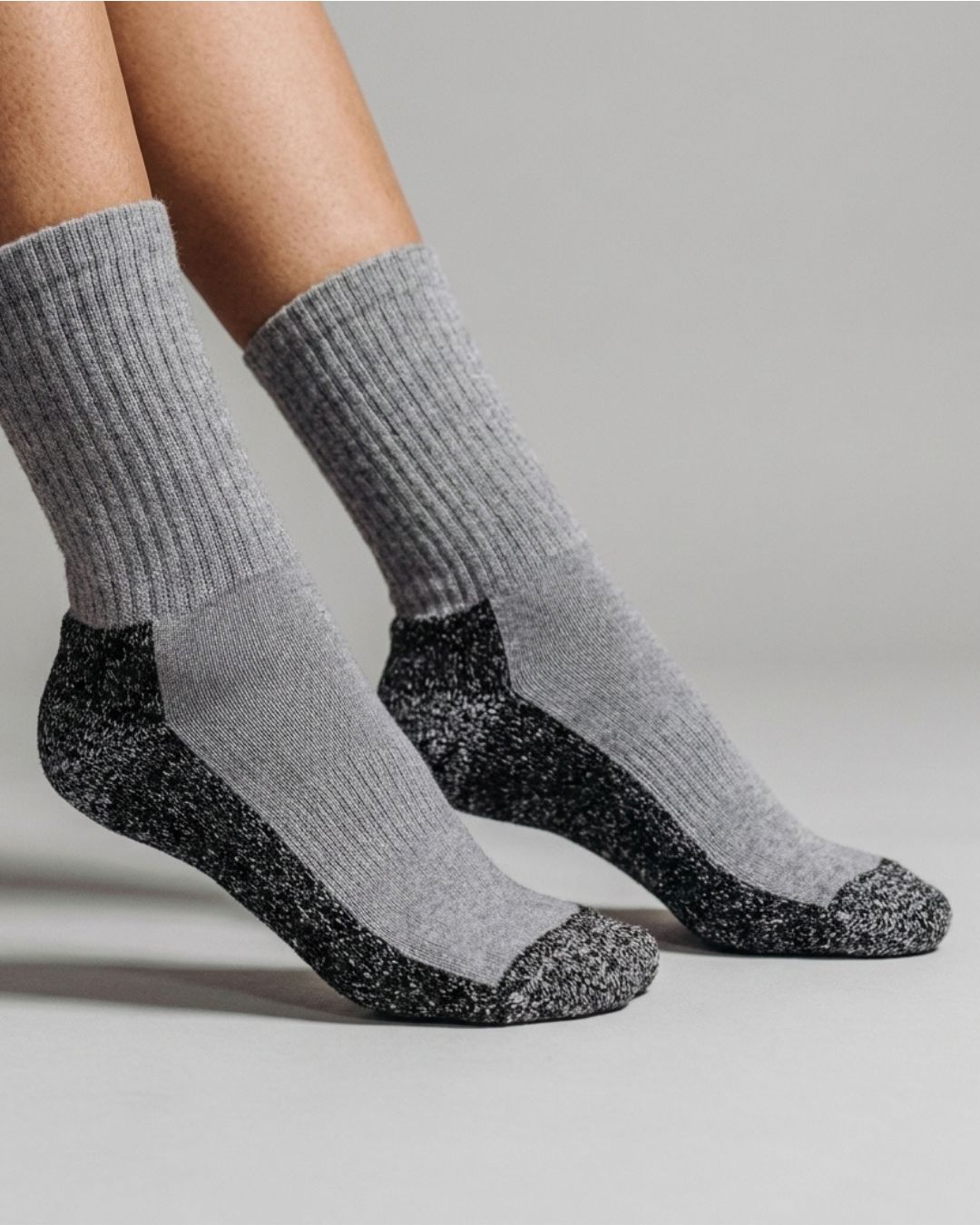 PeakPaca Hiker Sock in heather gray with charcoal reinforced sole, heel, and toe